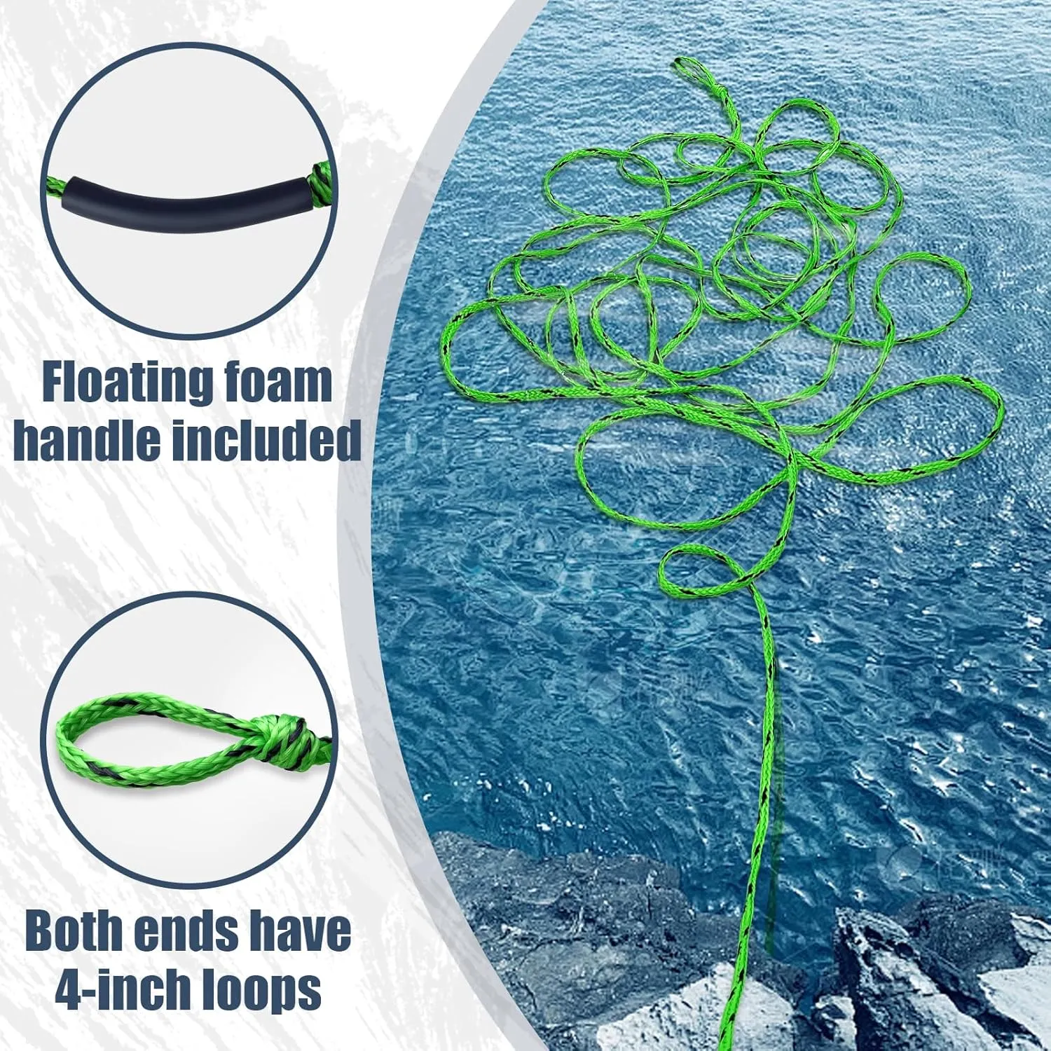 Boat Tow Rope 60ft 3-6K, Floating Ropes for Towable Tubes，Watersport Accessories
