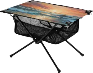 Bolaz Outdoor Folding Portable Picnic Camping Table-Sea Wave and Sunset 2,Storage Mesh for Camping Gear Accessories, Hiking, Mountaineering, Outdoor Travel