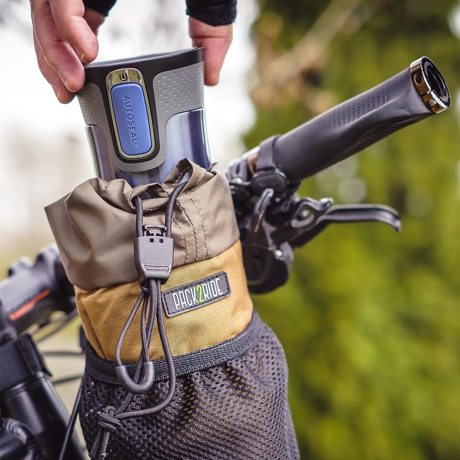 Bongo Bike Handlebar Bag - Water Resistant & Durable Fabric Bicycle Water Bottle Holder, Secure Attachment Bikepacking Stem Bag, Front Biking Storage, Bike Organizer for Cycling - Black