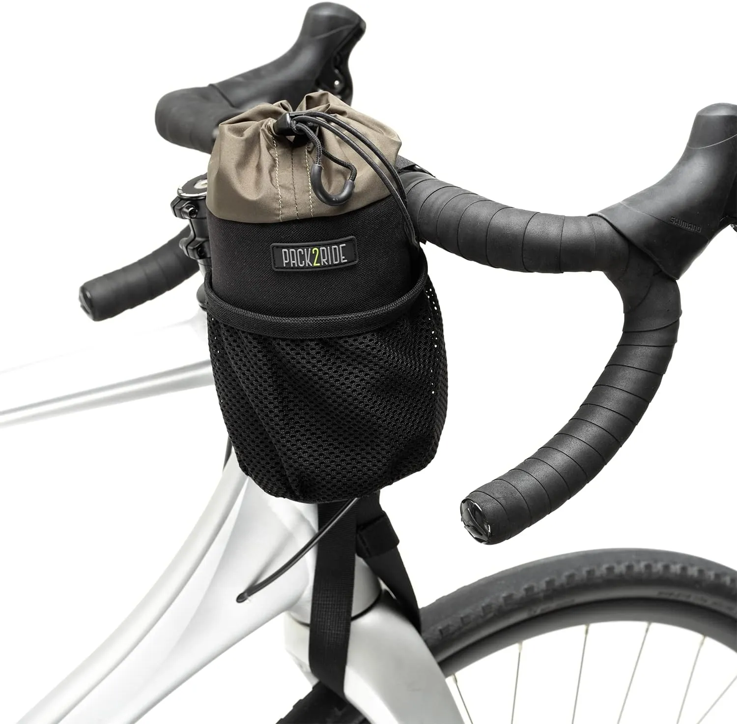 Bongo Bike Handlebar Bag - Water Resistant & Durable Fabric Bicycle Water Bottle Holder, Secure Attachment Bikepacking Stem Bag, Front Biking Storage, Bike Organizer for Cycling - Black