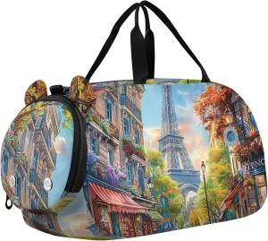 Boys Carry on Duffel City Street Paris Overnight Weekender Duffel Duffle Bags for Traveling Tote Kids Luggage Sports Bag