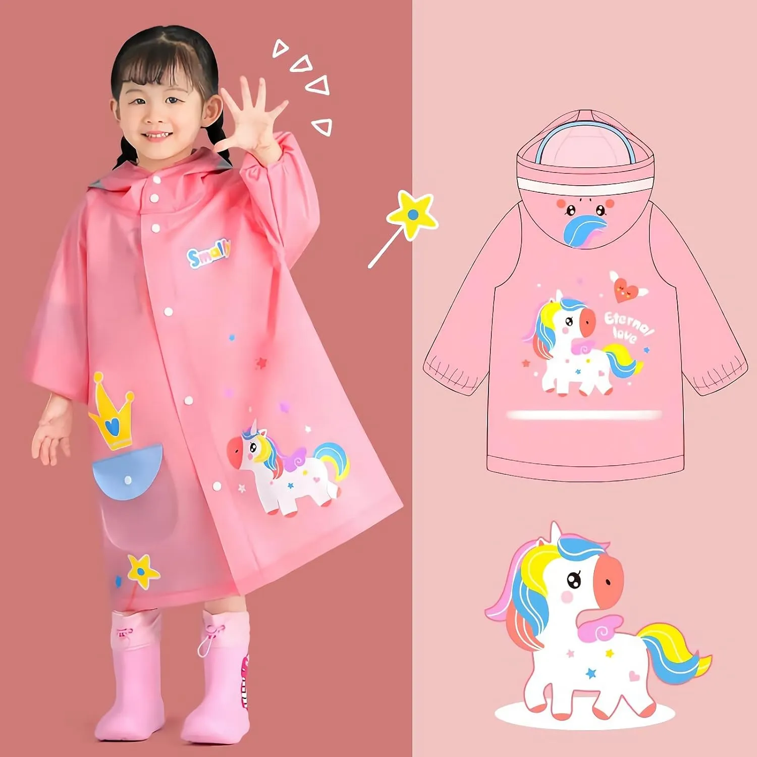 Boys Girls Hooded Rain Poncho Outdoors Kids Transparent Raincoat Student Rain Suit Waterproof Durable Windbreaker