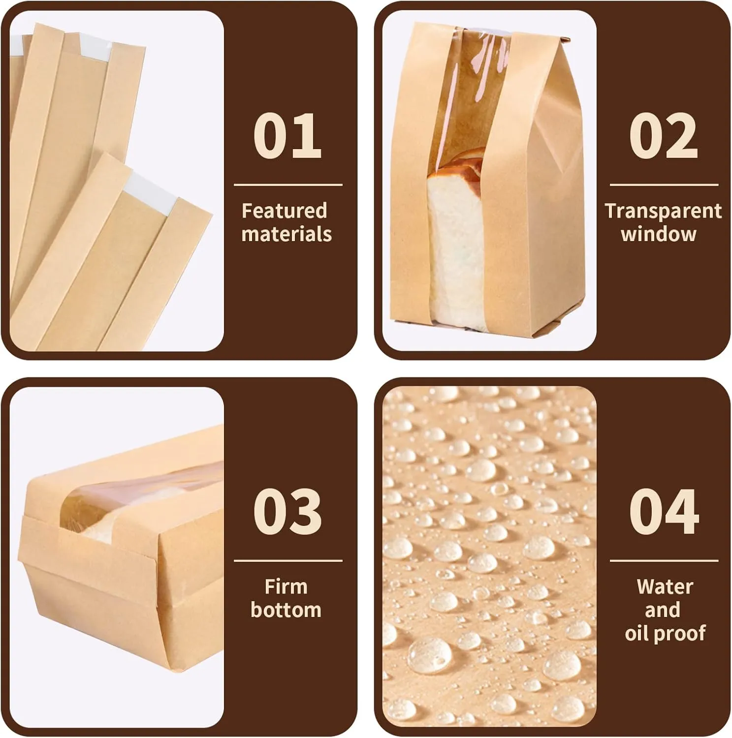 Bread Bags for Homemade Bread Large Paper Bakery Bag with Window for Baked Food Packaging Storage 50pcs Bread Storage Bags for Sourdough Loaf Cookie