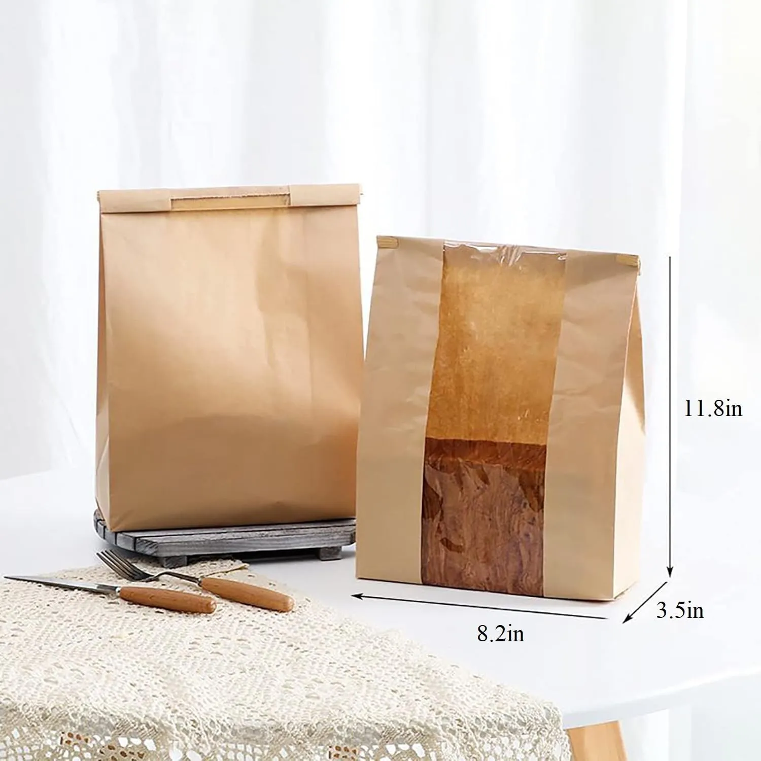 Bread Bags for Homemade Bread Large Paper Bakery Bag with Window for Baked Food Packaging Storage 50pcs Bread Storage Bags for Sourdough Loaf Cookie