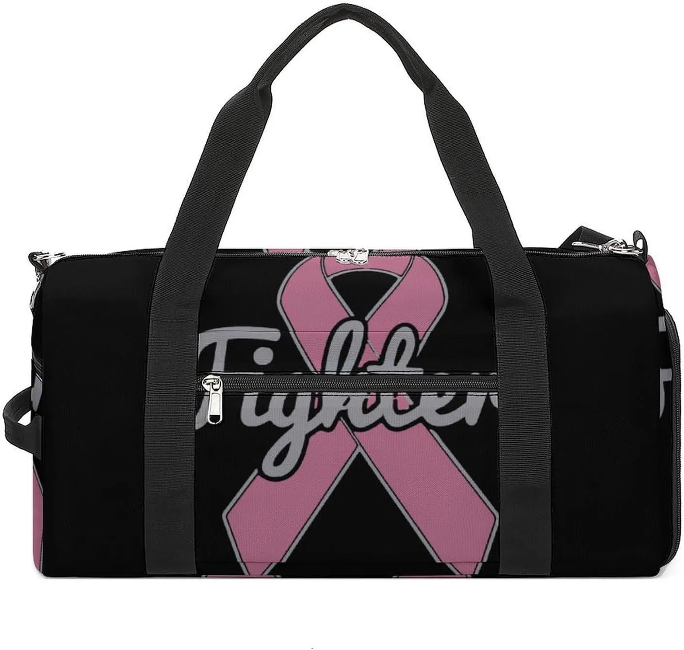 Breast Cancer Ribbon Fighter Gym Bag for Men Women Travel Duffle Bags with Shoes Compartment Swim Dance Yoga