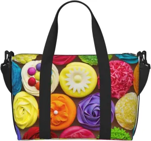 Brightly Colored Cupcakes Travel Bag for Women Men Weekender Bags Carry on Overnight Bag Tote Bag Yoga Gym Bag for Gym, Work, Weekend, Travel, Personal Items