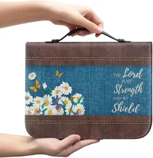 Brown Vintage Bible Cover Case Horizontal Daisies Butterflies Bible Bag with Inner Pockets Bookmark Book Cover with Handle Church Study Book Protector Pouch Book Case for Daily Use