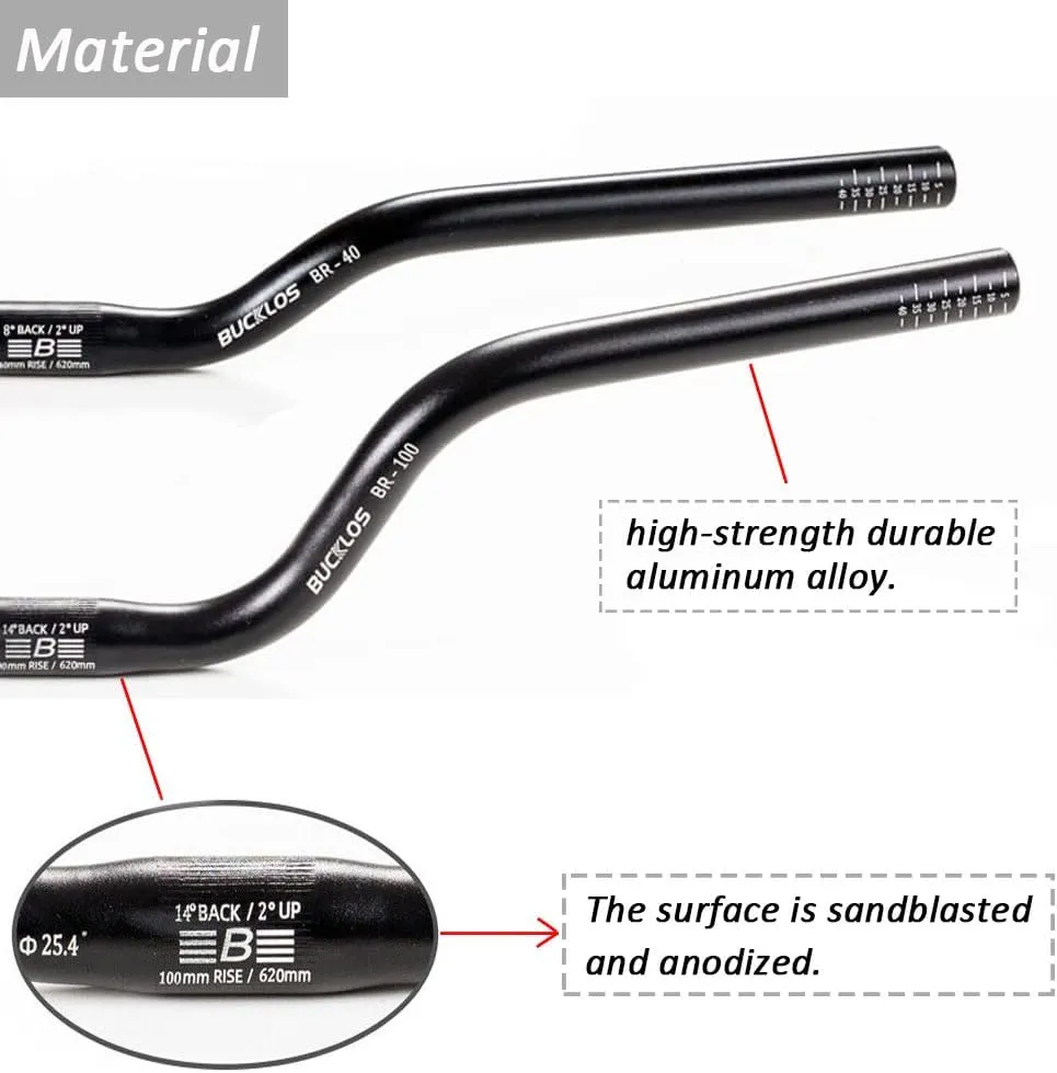 BUCKLOS 25.4mm Mountain Bike Handlebars Rise 20/40/60/100mm Aluminum Alloy MTB Riser Handlebars, Suitable for Cycling Racing XC DH Bicycle