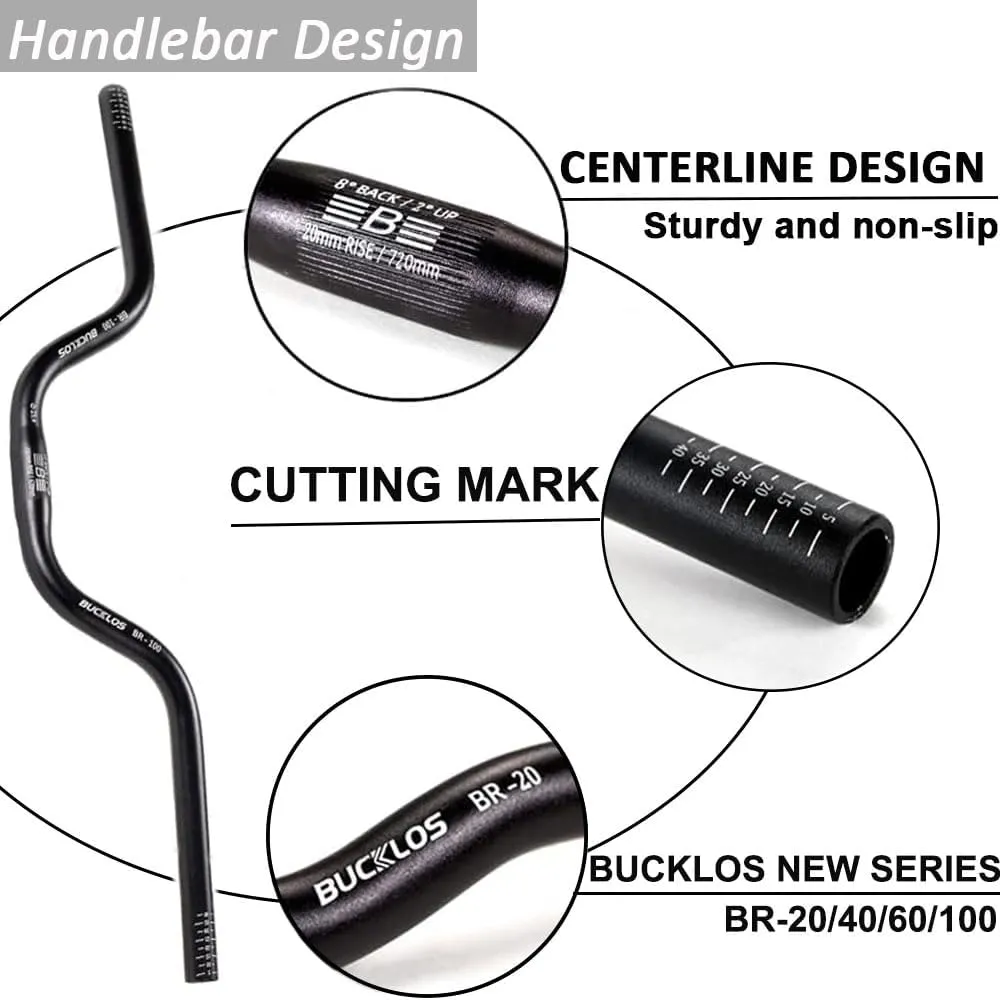 BUCKLOS 25.4mm Mountain Bike Handlebars Rise 20/40/60/100mm Aluminum Alloy MTB Riser Handlebars, Suitable for Cycling Racing XC DH Bicycle