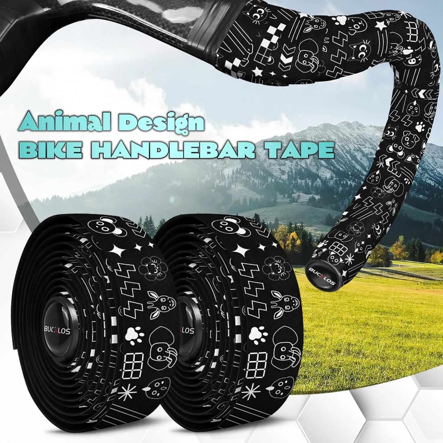BUCKLOS Bike Handlebar Tape for Road Bike Comfortable Bicycle Handlebar Tape EVA Bike Bar Tape Grip 2 Rolls Bicycle Drop Bar Wraps Black