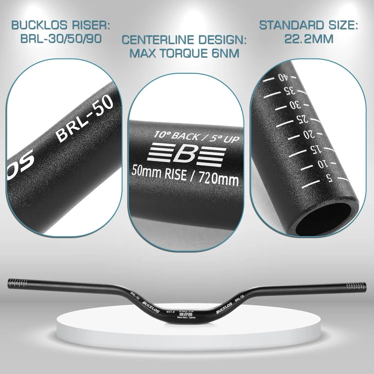 BUCKLOS Mountain Bike MTB Handlebars 25.4/31.8mm - 20/30/50/90/100/120/160mm Rise MTB Aluminum Alloy Handlebar - 720/780mm Extra Long Bicycle Riser HandleBars for E-Bike Folding Bike Downhill Racing.