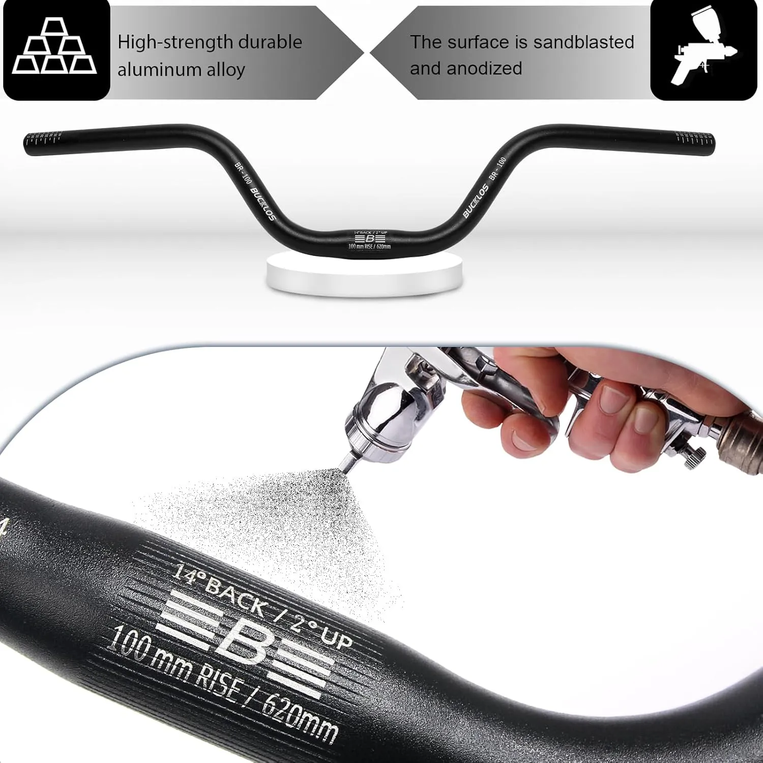 BUCKLOS Mountain Bike MTB Handlebars 25.4/31.8mm - 20/30/50/90/100/120/160mm Rise MTB Aluminum Alloy Handlebar - 720/780mm Extra Long Bicycle Riser HandleBars for E-Bike Folding Bike Downhill Racing.