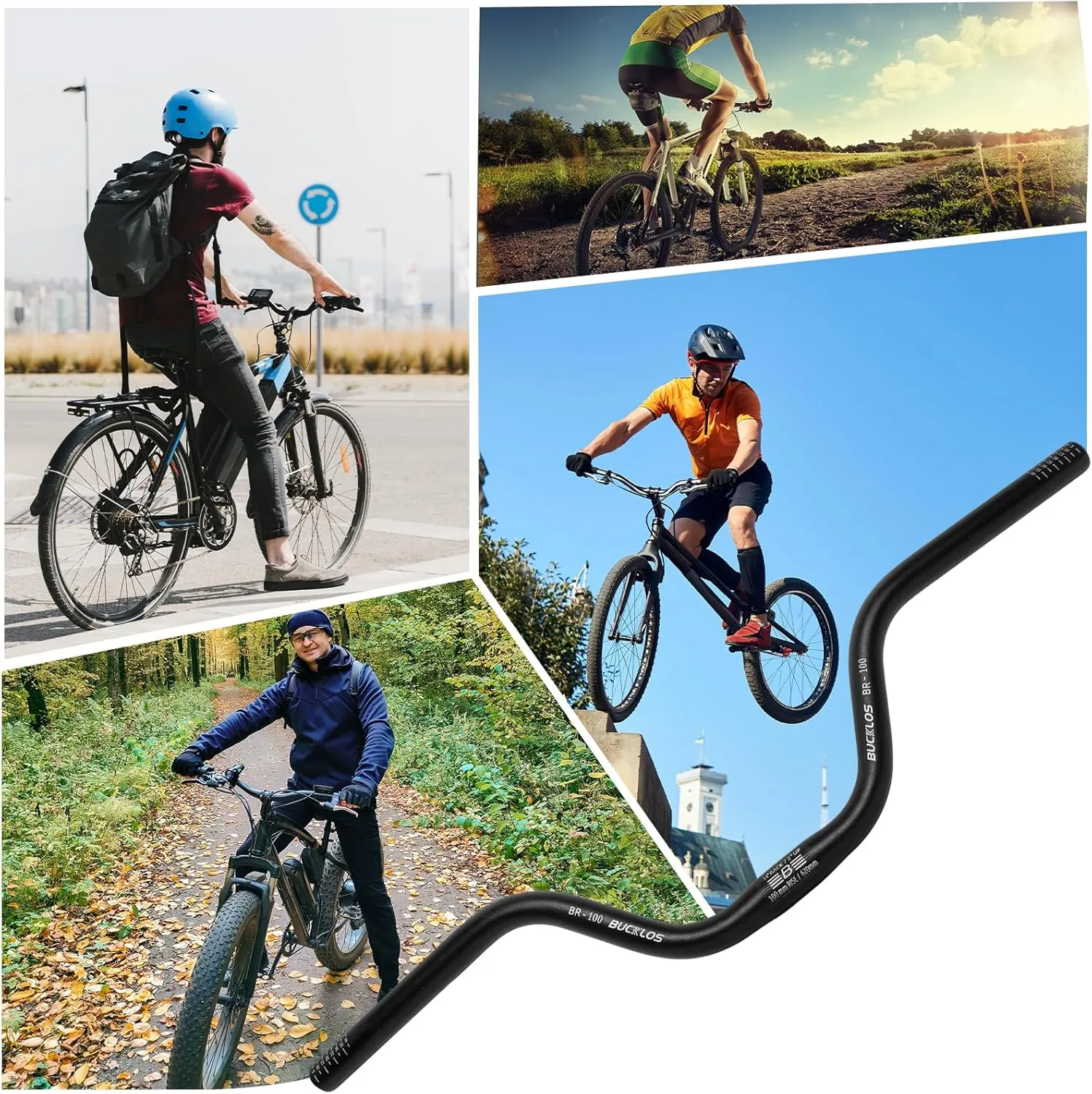 BUCKLOS Mountain Bike MTB Handlebars 25.4/31.8mm - 20/30/50/90/100/120/160mm Rise MTB Aluminum Alloy Handlebar - 720/780mm Extra Long Bicycle Riser HandleBars for E-Bike Folding Bike Downhill Racing.