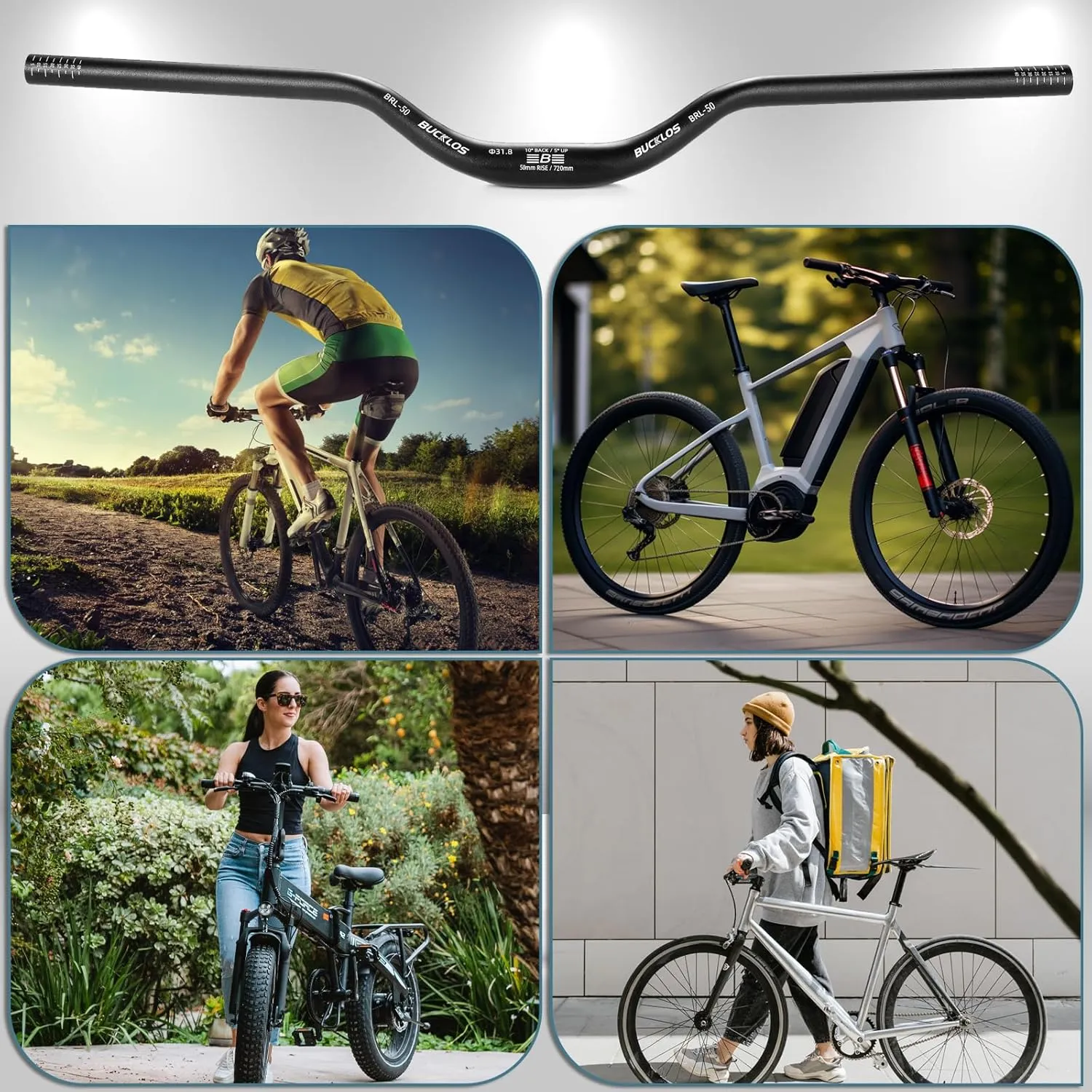 BUCKLOS Mountain Bike MTB Handlebars 25.4/31.8mm - 20/30/50/90/100/120/160mm Rise MTB Aluminum Alloy Handlebar - 720/780mm Extra Long Bicycle Riser HandleBars for E-Bike Folding Bike Downhill Racing.