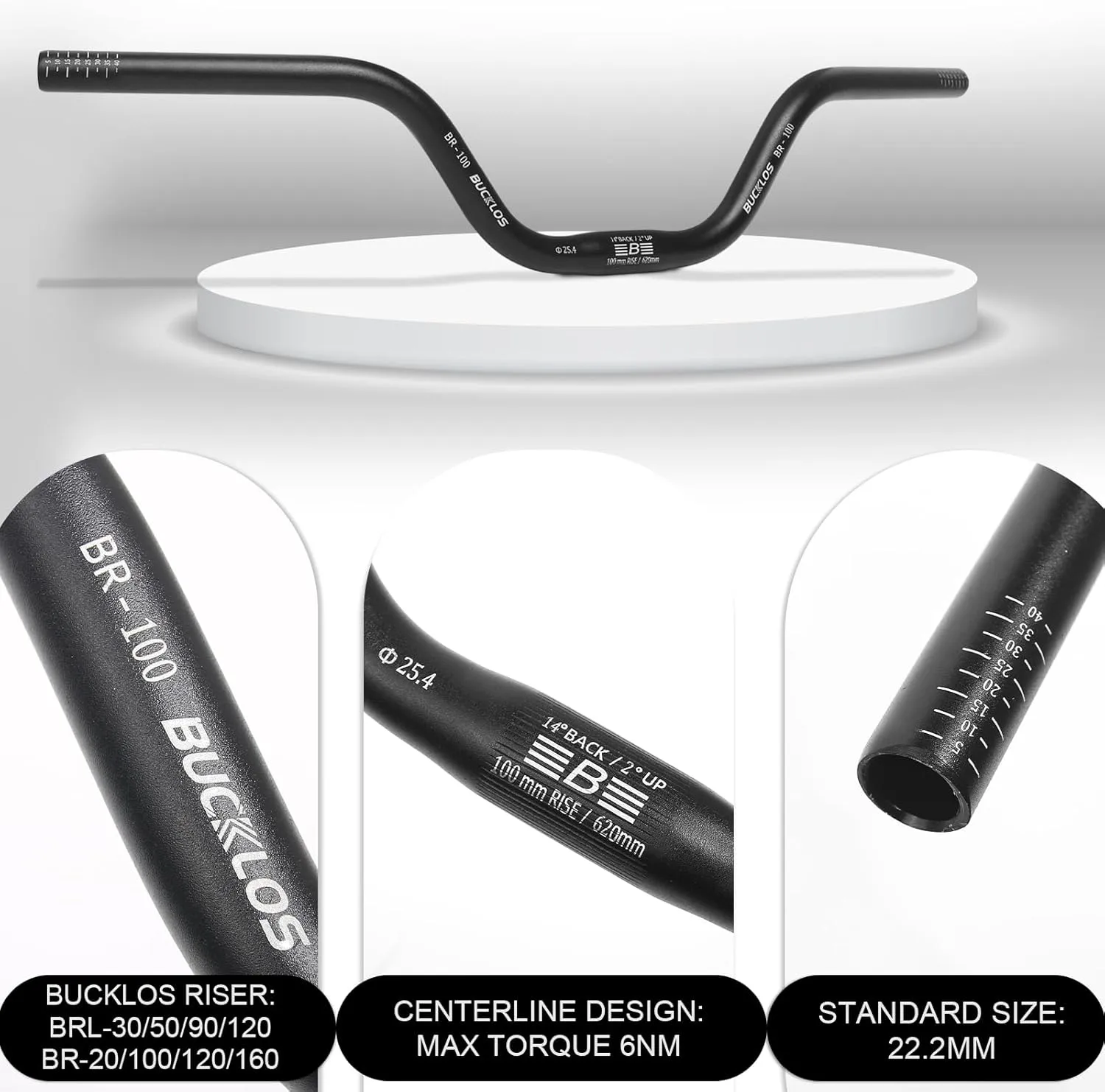 BUCKLOS Mountain Bike MTB Handlebars 25.4/31.8mm - 20/30/50/90/100/120/160mm Rise MTB Aluminum Alloy Handlebar - 720/780mm Extra Long Bicycle Riser HandleBars for E-Bike Folding Bike Downhill Racing.
