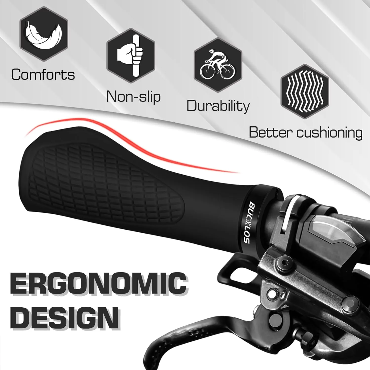 BUCKLOS Single Lock-on Bike Handlebar Grips - Mountain Bike MTB Ergonomic Anti-Slip Handle Grip - Bicycle Comfort Locking Handle Bar for BMX/Cruiser Bike/Scooter (7/8" Black)