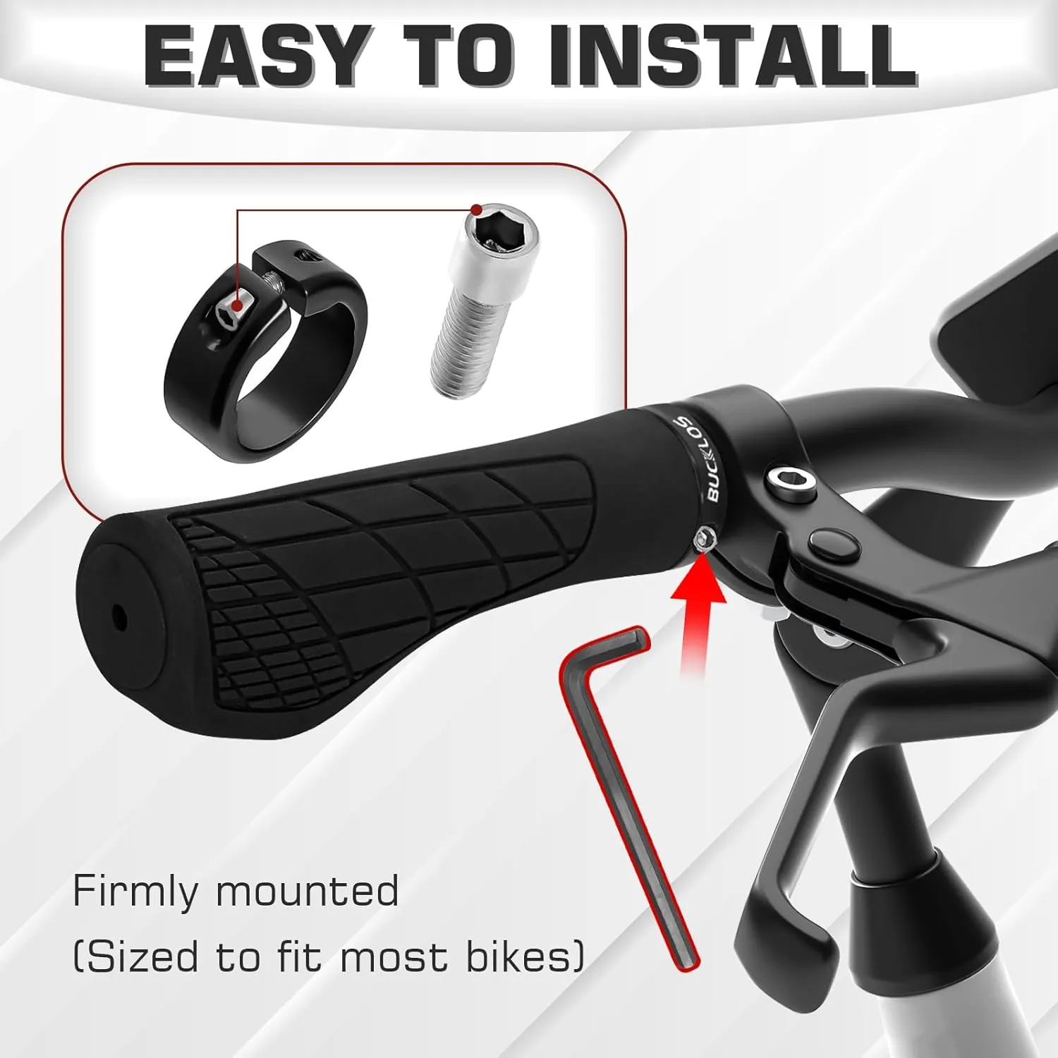 BUCKLOS Single Lock-on Bike Handlebar Grips - Mountain Bike MTB Ergonomic Anti-Slip Handle Grip - Bicycle Comfort Locking Handle Bar for BMX/Cruiser Bike/Scooter (7/8" Black)