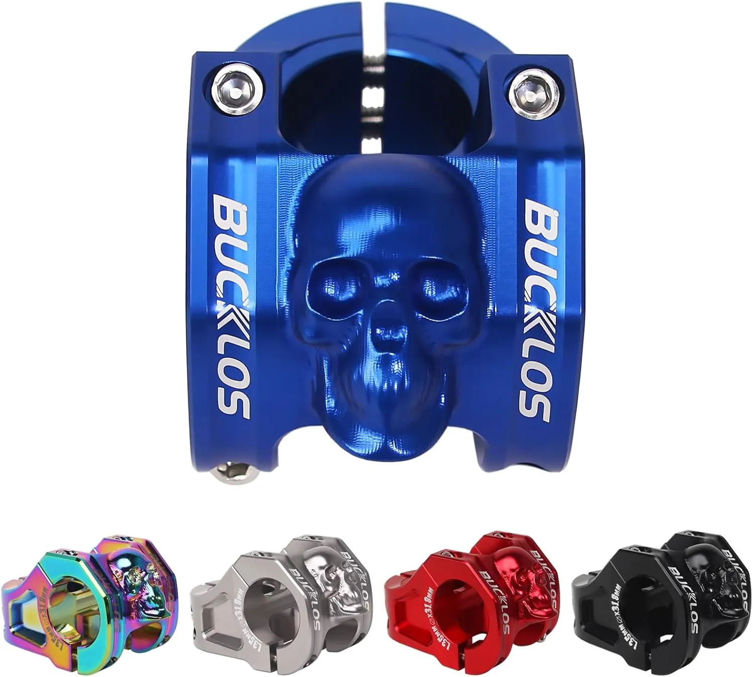 BUCKLOS Skull 31.8mm MTB Stem 35mm Mountain Bike Handlebars Short Stems, 1 1/8 Ultra-Light Hollow CNC Aluminum Alloy Riser Bicycle Stem for AM, XC, BMX, E-Bike, Downhill, Trail, Folding Bike