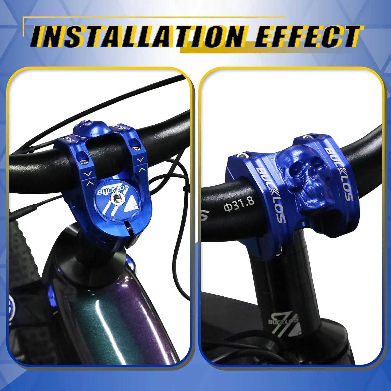 BUCKLOS Skull 31.8mm MTB Stem 35mm Mountain Bike Handlebars Short Stems, 1 1/8 Ultra-Light Hollow CNC Aluminum Alloy Riser Bicycle Stem for AM, XC, BMX, E-Bike, Downhill, Trail, Folding Bike
