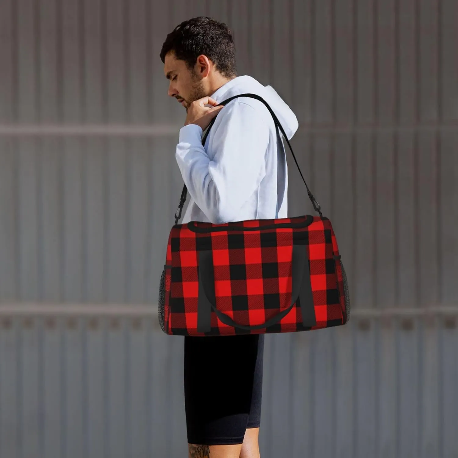 Buffalo Red Plaid Grande Travel Duffel Bag Large Foldable Waterproof Overnight Bag For Beach Swim Bags Pool Sports Gym