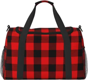 Buffalo Red Plaid Grande Travel Duffel Bag Large Foldable Waterproof Overnight Bag For Beach Swim Bags Pool Sports Gym