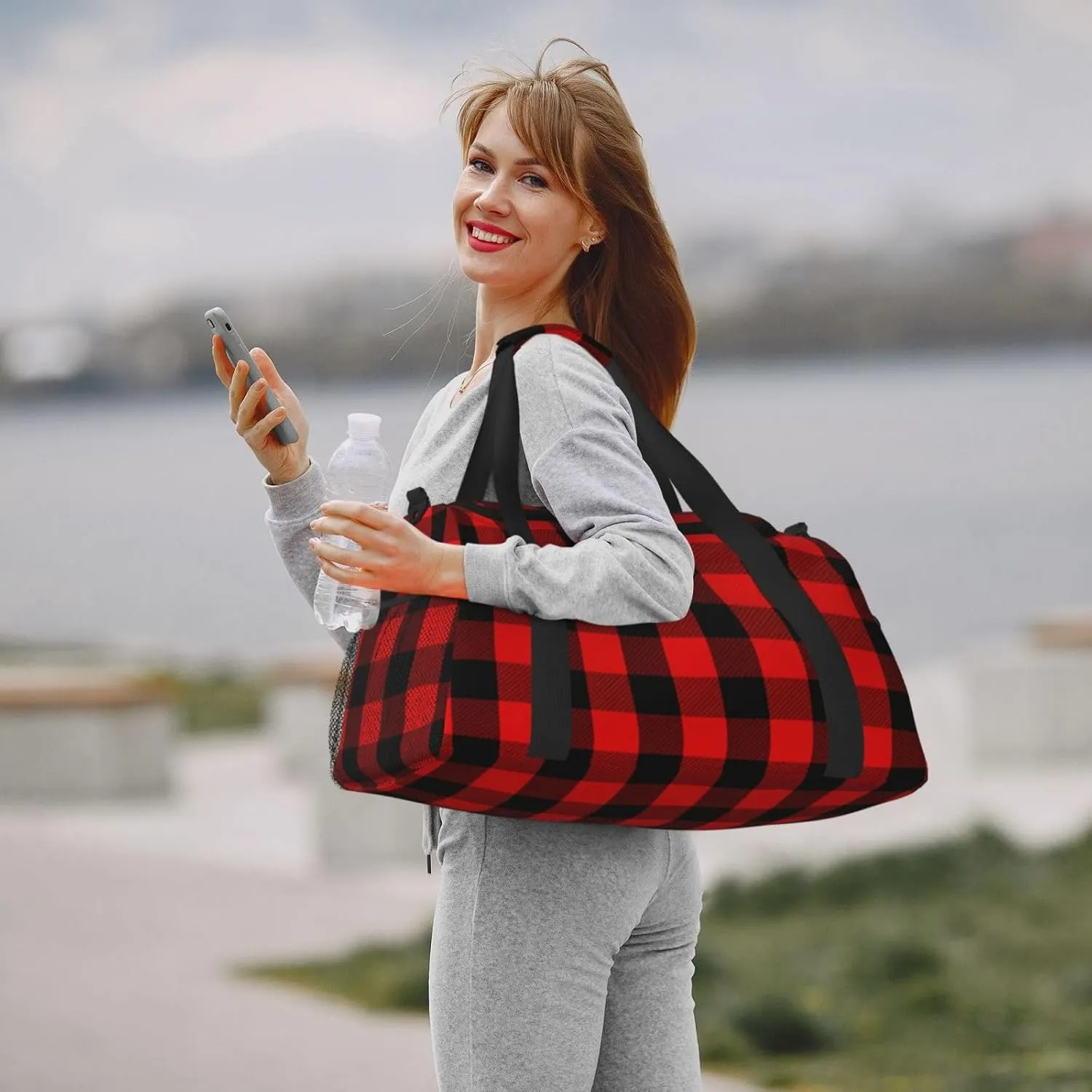 Buffalo Red Plaid Grande Travel Duffel Bag Large Foldable Waterproof Overnight Bag For Beach Swim Bags Pool Sports Gym