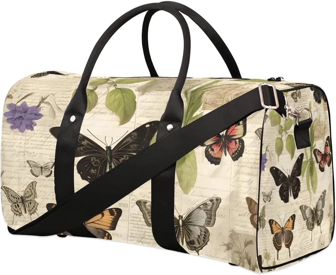 Butterflies Pattern Travel Duffel Bag for Women Men Waterproof Foldable Overnight Weekender Bag Large Capacity Sports Gym Bag