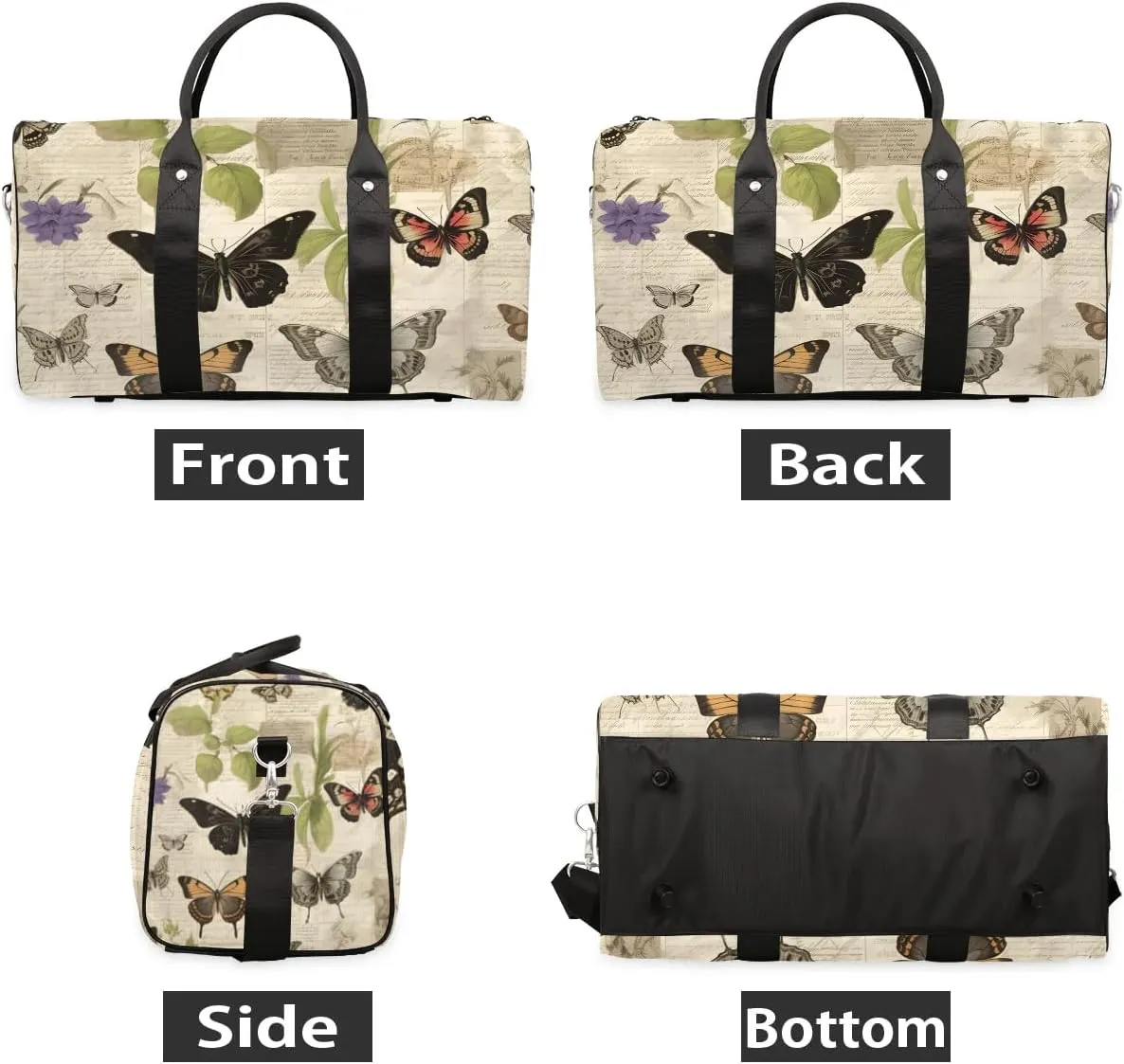 Butterflies Pattern Travel Duffel Bag for Women Men Waterproof Foldable Overnight Weekender Bag Large Capacity Sports Gym Bag