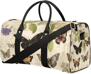 Butterflies Pattern Travel Duffel Bag for Women Men Waterproof Foldable Overnight Weekender Bag Large Capacity Sports Gym Bag