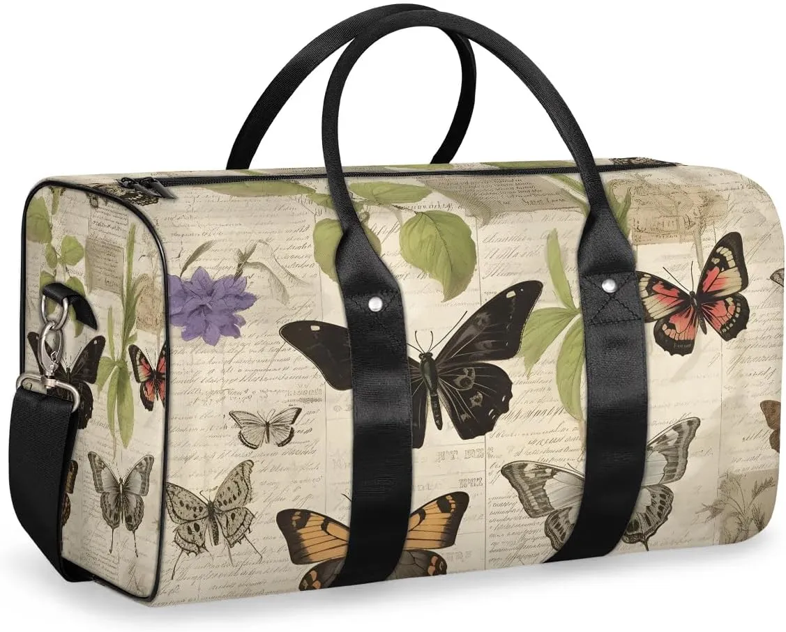 Butterflies Pattern Travel Duffel Bag for Women Men Waterproof Foldable Overnight Weekender Bag Large Capacity Sports Gym Bag