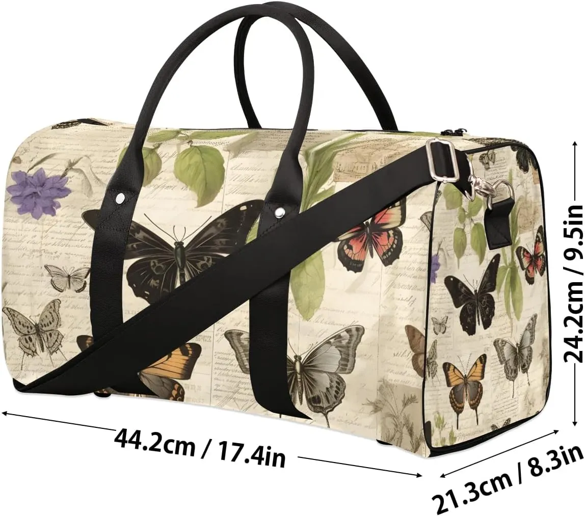 Butterflies Pattern Travel Duffel Bag for Women Men Waterproof Foldable Overnight Weekender Bag Large Capacity Sports Gym Bag