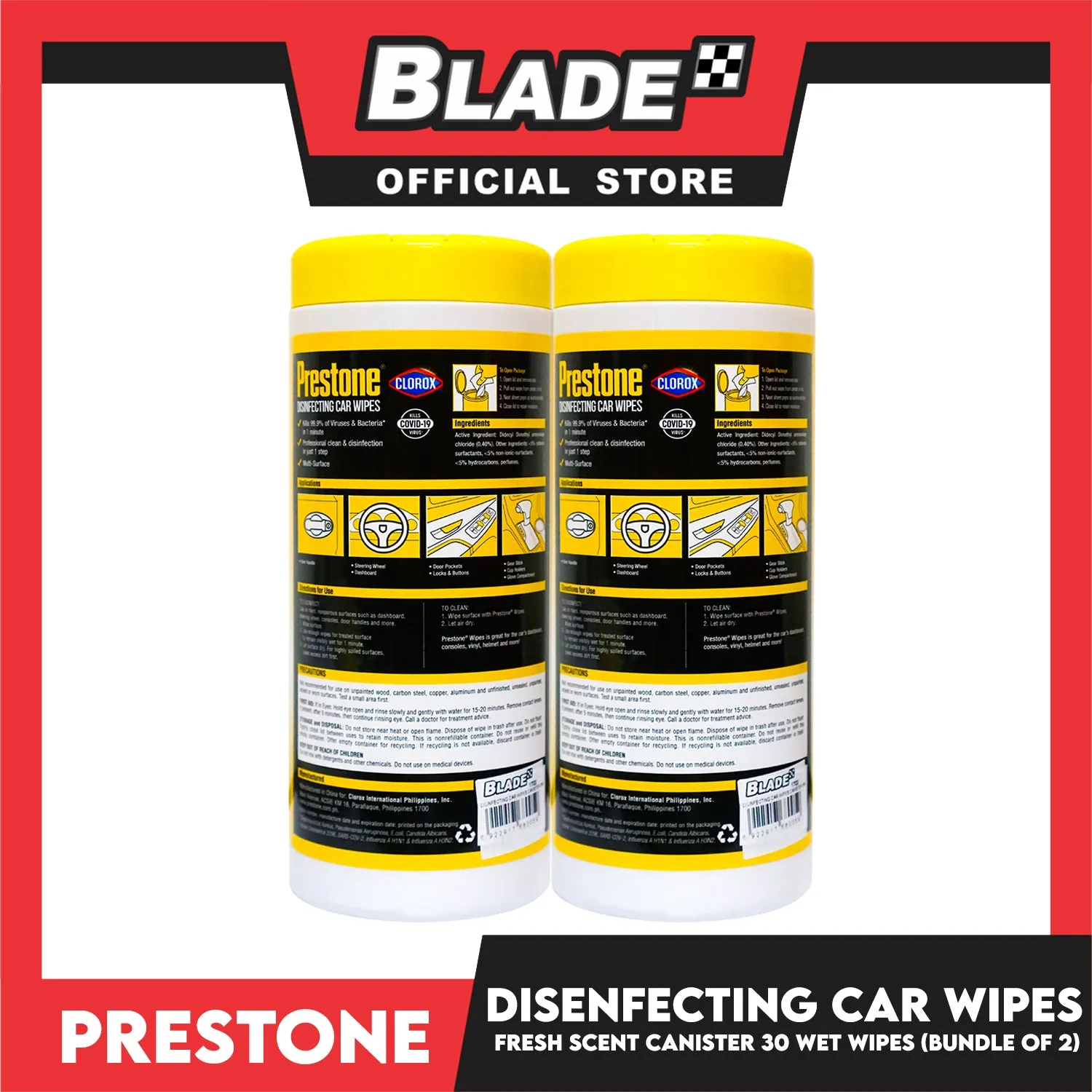 Buy 1 Get 1 Free! Prestone Disinfecting Car Wipes Canister 30pcs (Fresh Scent)