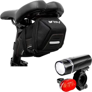 BV Large Bike Saddle Bag and Bike Light Set