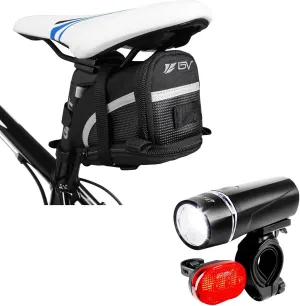 BV Medium Expandable Bike Seat Bag and Bike Light Set