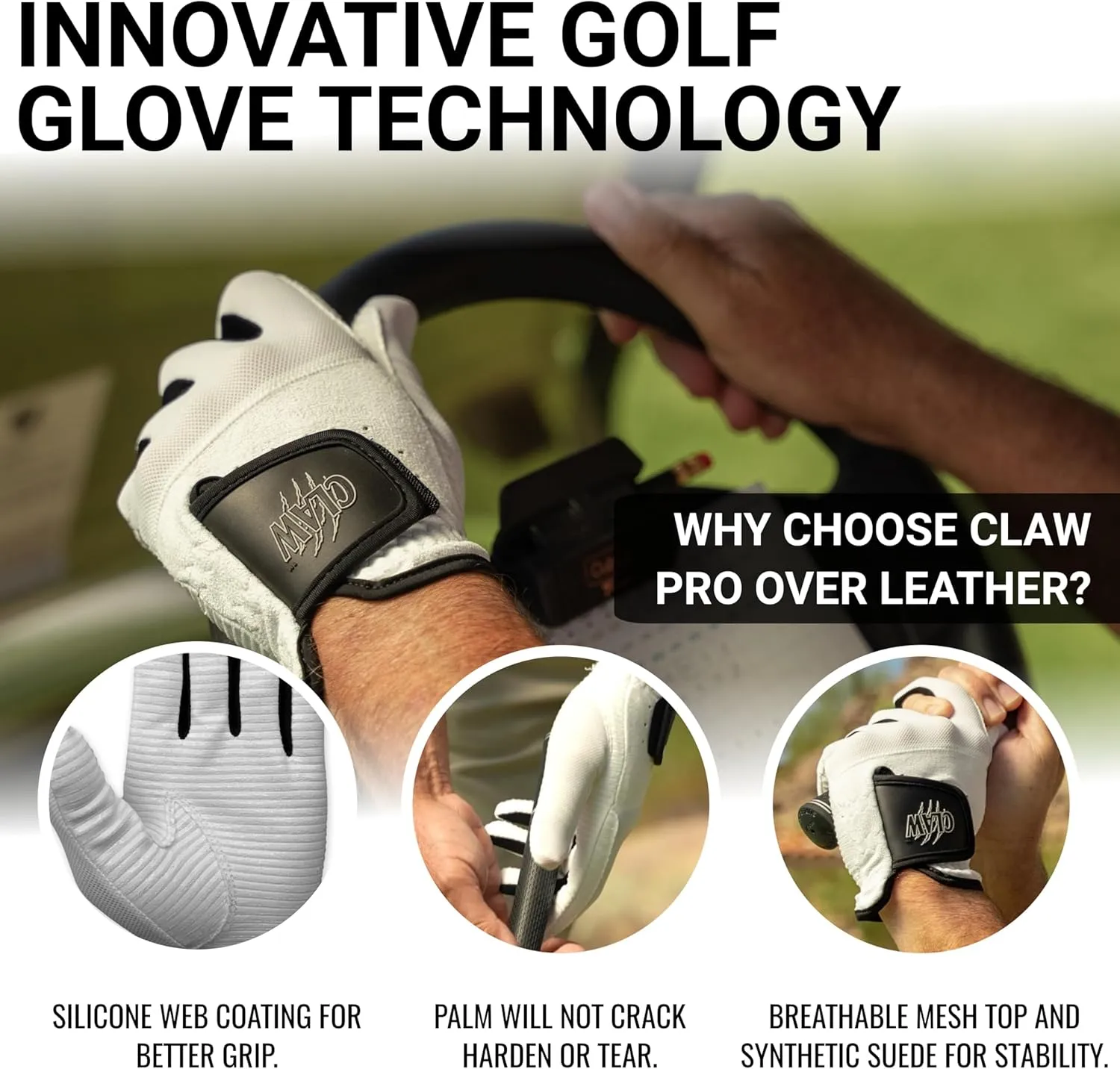 CaddyDaddy Claw PRO and Claw MAX Golf Gloves for Men | 100% Synthetic | Flex-Mesh Design for Cool Ventilation | Lasts Way Longer Than Leather | Silicone-Web Coating for Maximum Grip | Machine Washable