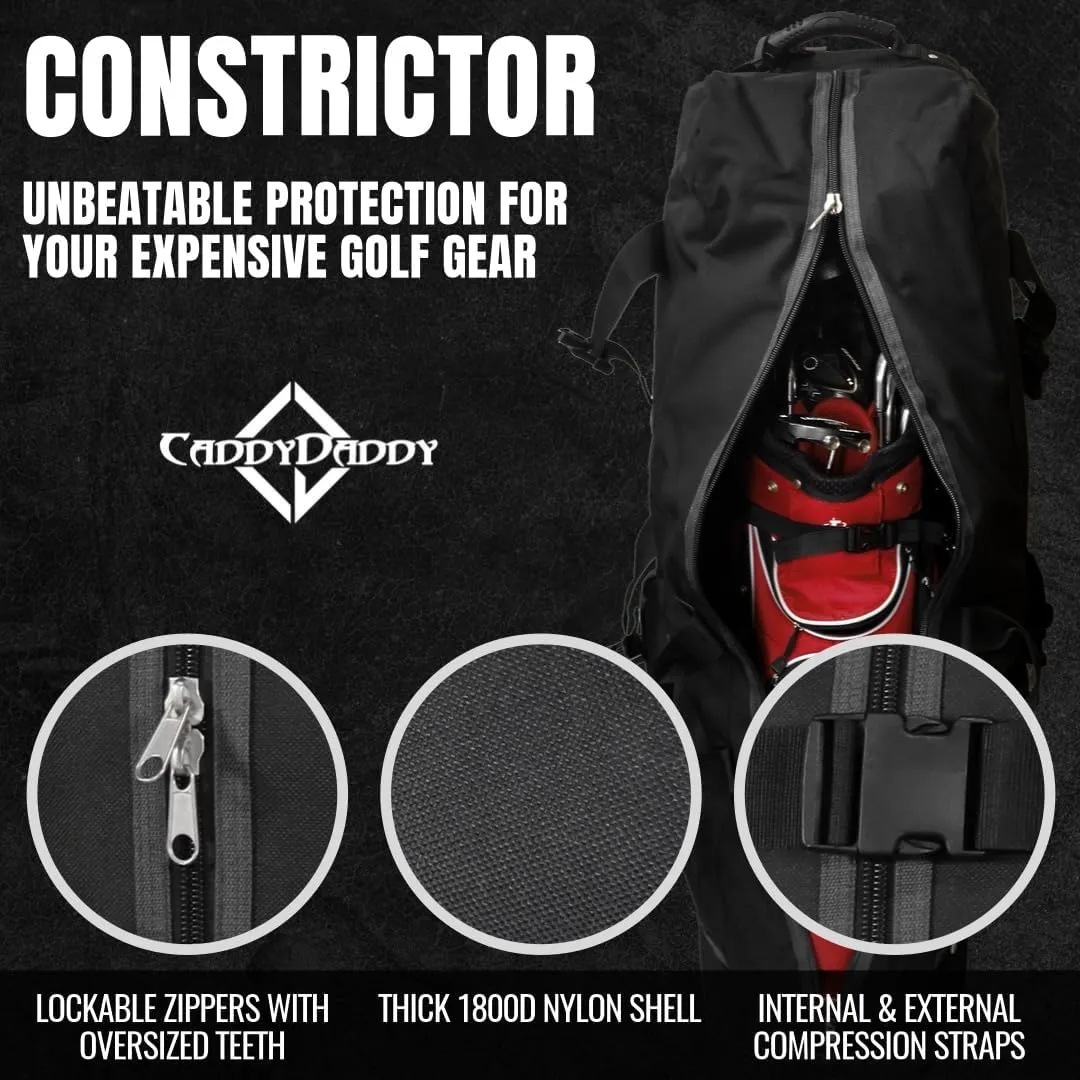 CaddyDaddy Constrictor Soft-Sided Golf Travel Bag Cover with Padded Top, Wheels & Lockable Oversized Zippers | Case for Transporting Clubs on Airlines | 1 Year Travel Case Replacement Coverage