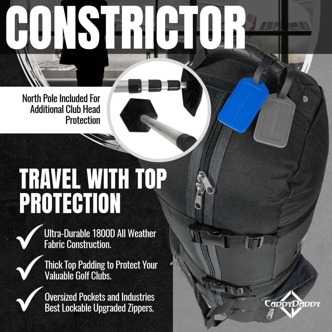 CaddyDaddy Constrictor Soft-Sided Golf Travel Bag Cover with Padded Top, Wheels & Lockable Oversized Zippers | Case for Transporting Clubs on Airlines | 1 Year Travel Case Replacement Coverage