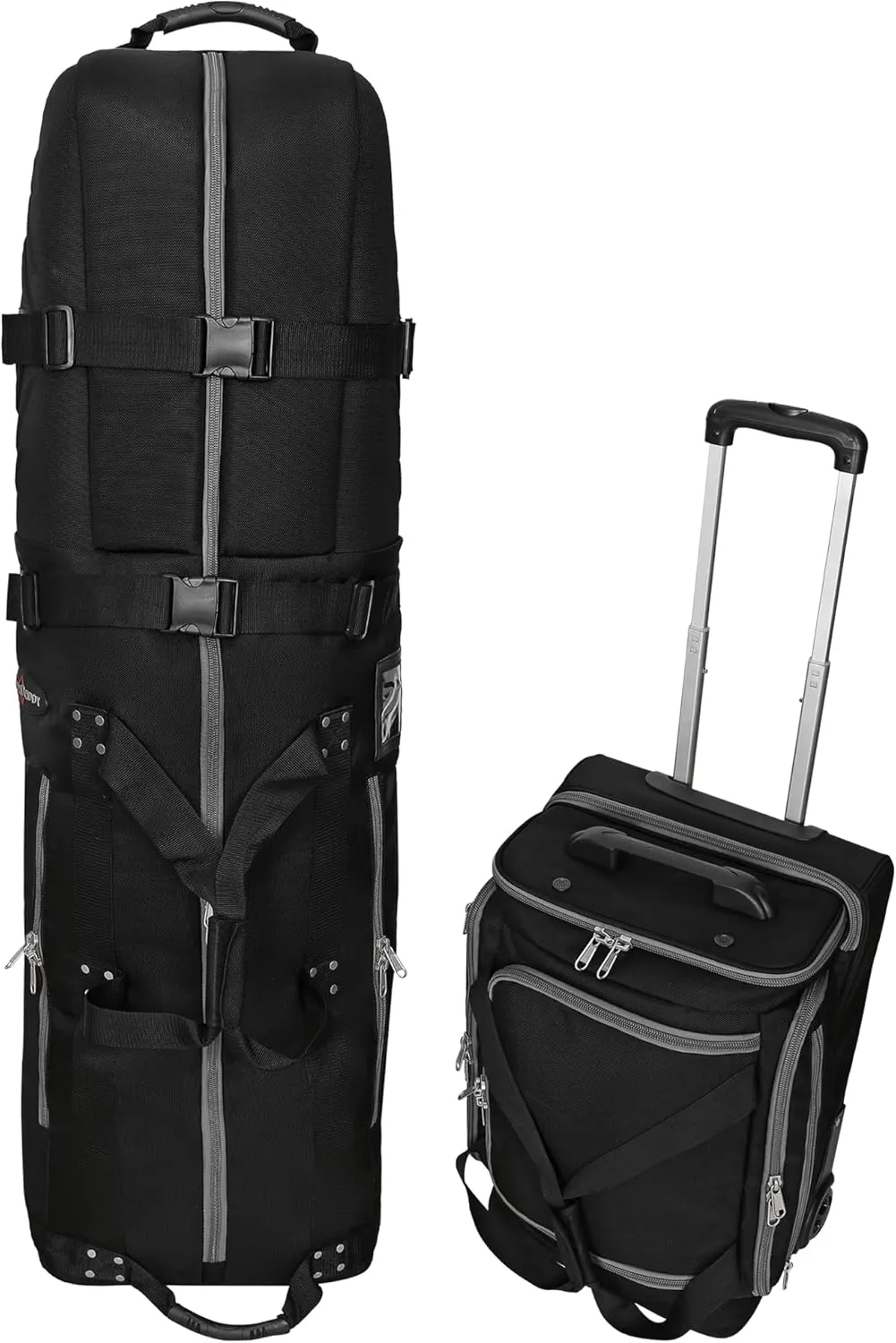 CaddyDaddy First Class Travel Set | 1000D Ballistic Nylon Golf Travel Bag and Wheeled Carry-On Luggage with Telescopic Handle and Adjustable Straps for Caravan Transport-2 Year Replacement Coverage.