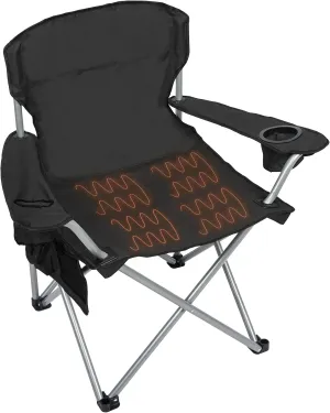 CAMP & GO Heavy-Duty Heated Wide Quad Camping Chair, Folding Heated Chair with 18-Inch USB Cable, Storage Compartment, and Cup Holders, Weight Capacity of 500 lbs., Black