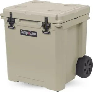 CAMP-ZERO 50L- 52 Quart Hard Cooler with Easy-Roll Oversized Wheels, Extendable Aluminum Pull Handle, Perfect Insulated Ice Chest for Beverages, Beach, Camping, Family Picnics, Fishing and Boating