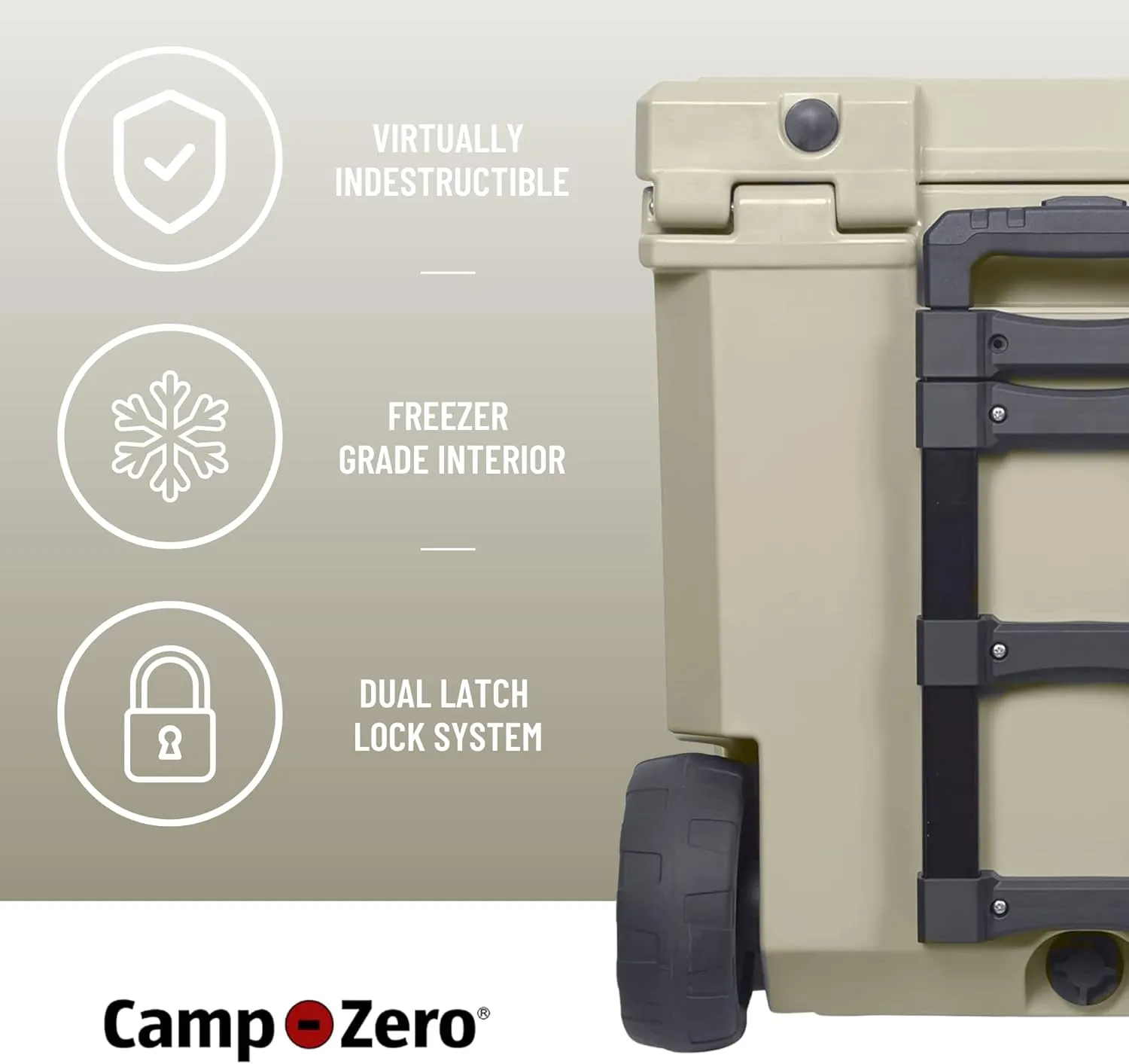 CAMP-ZERO 50L- 52 Quart Hard Cooler with Easy-Roll Oversized Wheels, Extendable Aluminum Pull Handle, Perfect Insulated Ice Chest for Beverages, Beach, Camping, Family Picnics, Fishing and Boating