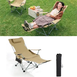 Camping Chair with Comfortable Headrest,Oversized Camping Outdoor Chair,Carry Bag Included,Folding Chairs with Lumbar Support,Mesh Cup Holder, for Outdoor Khaki