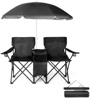 Camping Chairs, Folding Double Chair with Removable Umbrella, Cup Holders, Cooler Bag, Side Pocket & Carry Bag, for Beach, Outdoor, Sports, Concerts, Travel, Picnic