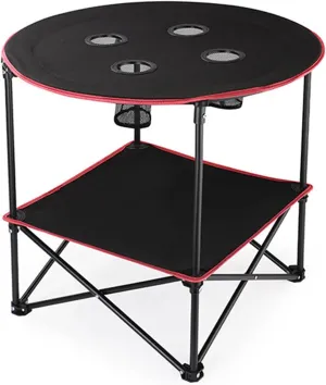 Camping Table Travel Folding Table, Lightweight Portable Outdoor Picnic Table with Cup Holders & Carrying Bag, Fold Up Side Table for Beach, Picnic, Travel, Hiking, Fishing, Black, 981256