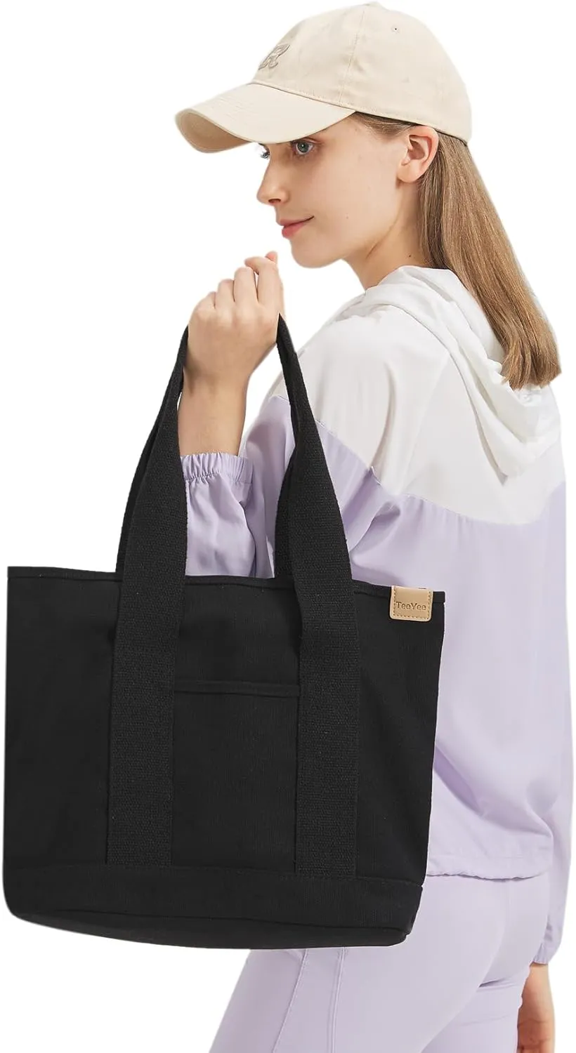 Canvas Tote Bag Casual Multi pockets Handbags Large Capacity Shopping Shoulder Bag with Pocket Bags Work Purses