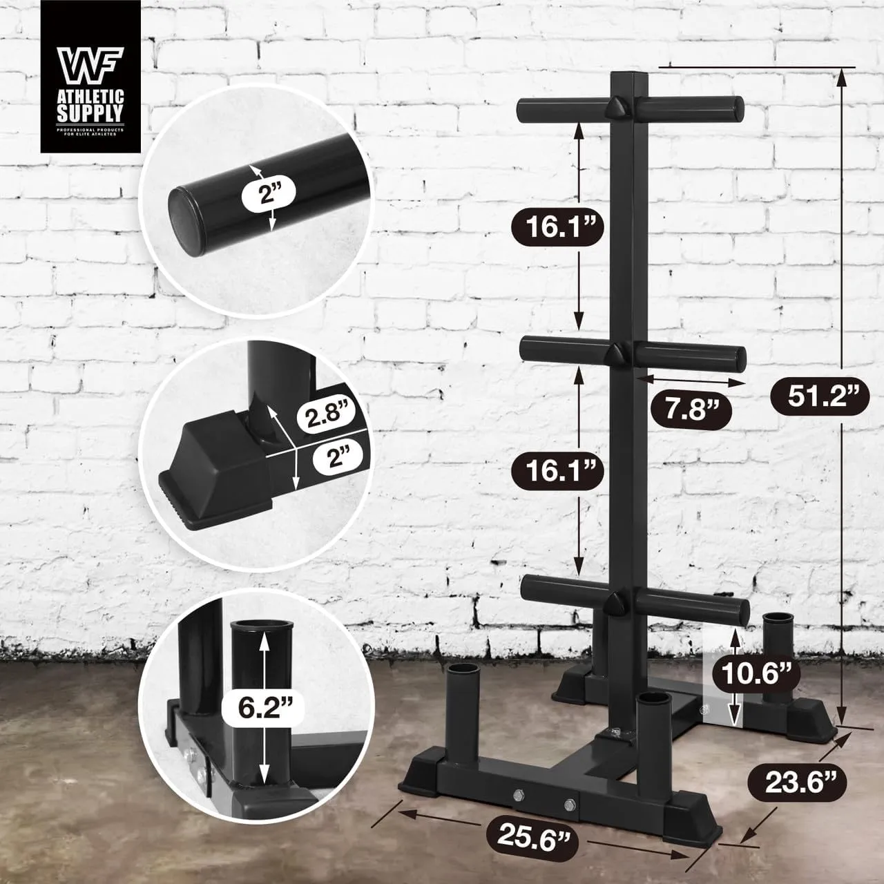 CAPHAUS Olympic Weight Plate Rack for Bumper Plate Storage, w/Barbell Holders and Plate Pegs, Heavy-Duty Olympic Weight Tree for Home Gym, 2 Inch Weight Plate Holder Capable of Holding Up to 800LB