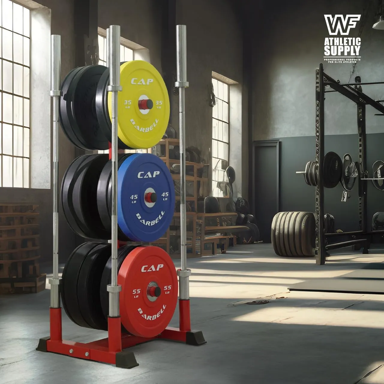 CAPHAUS Olympic Weight Plate Rack for Bumper Plate Storage, w/Barbell Holders and Plate Pegs, Heavy-Duty Olympic Weight Tree for Home Gym, 2 Inch Weight Plate Holder Capable of Holding Up to 800LB