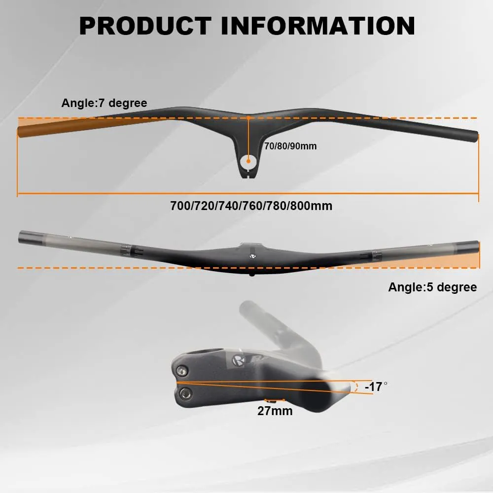 Carbon MTB Handlebar Integrated, RXL SL Carbon Fiber Riser Mountain Bike Handlebars 28.6mm Downhill Bike Bars MTB Handlebars And Riser Back Angle 5° Carbon Handlebar UD matte 760 * 70mm