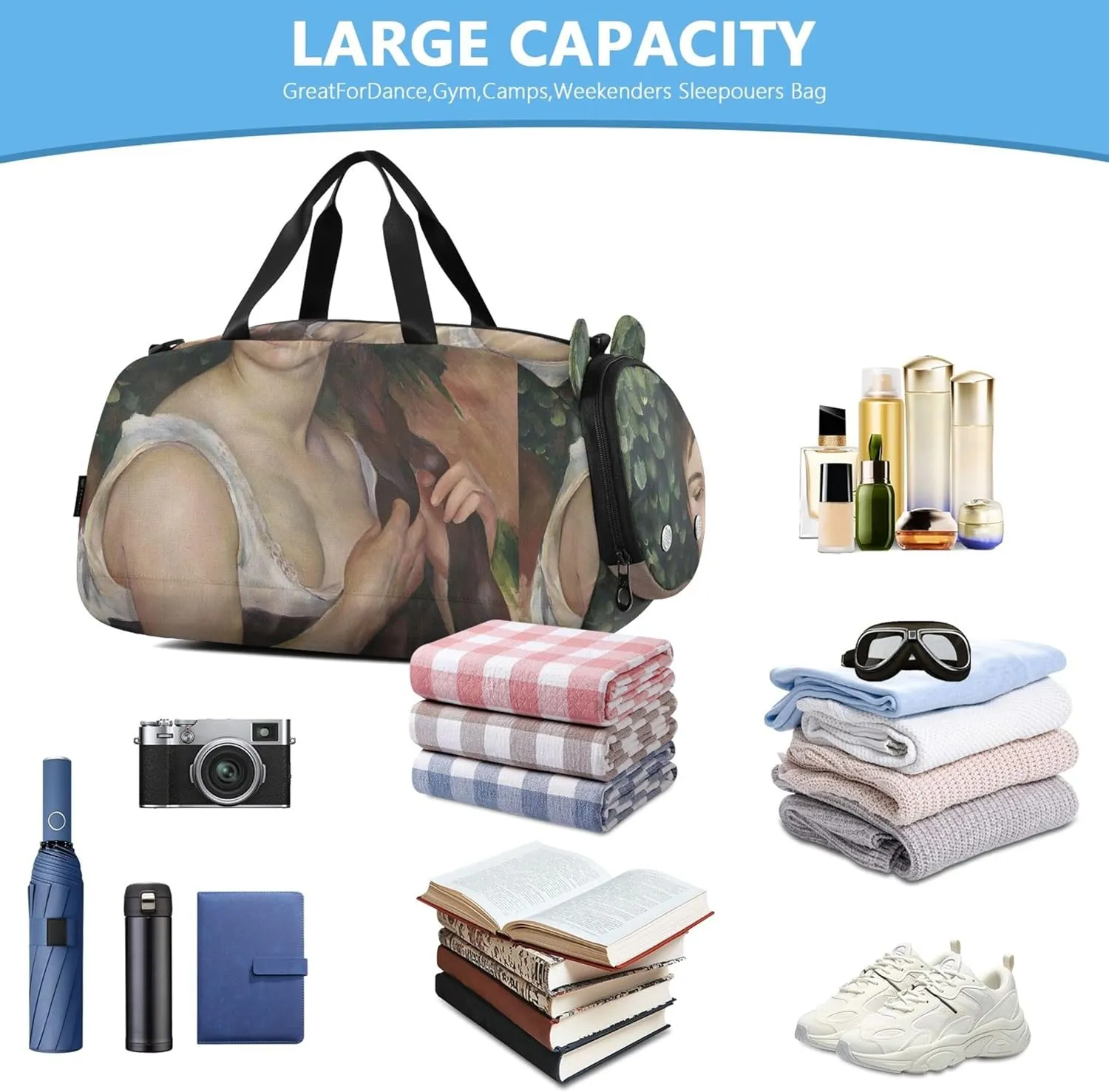 Carry on Duffel Bag Boys Renoir Prints Beauty Lady Portrait Overnight Weekender Duffel Girls Duffle Bags for Travel Duffle Bag for Kids