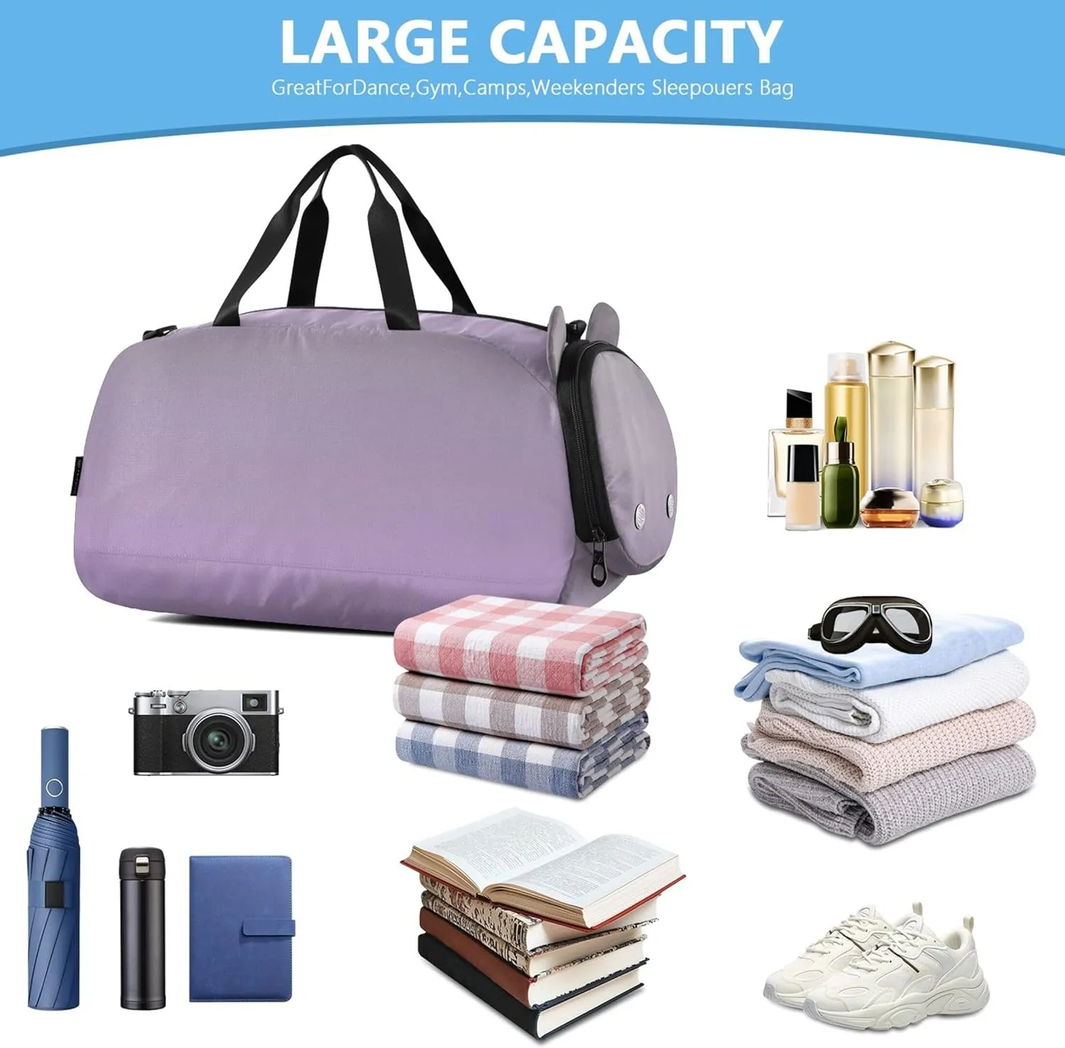 Carry on Duffel for Boys Toddler Weekender Bags Girls Tote Duffle Bags Travel Shoe Compartment Taupe Mauve Gradient Ombre